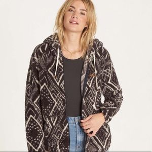 Billabong Over Head Fleece Jacket Zip Up Size Med Black & White Print